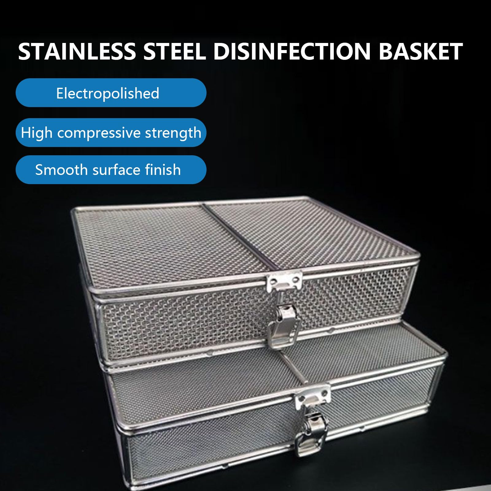 Cesta EsterilizacióN UltrasóNica Cesta DesinfeccióN Acero Inoxidable 304 Cesta Limpieza para Sala Suministros QuirúRgicos Malla 0,5㎜ DiseñO Hebilla Adecuada para Uso Dental 30x15x5cm