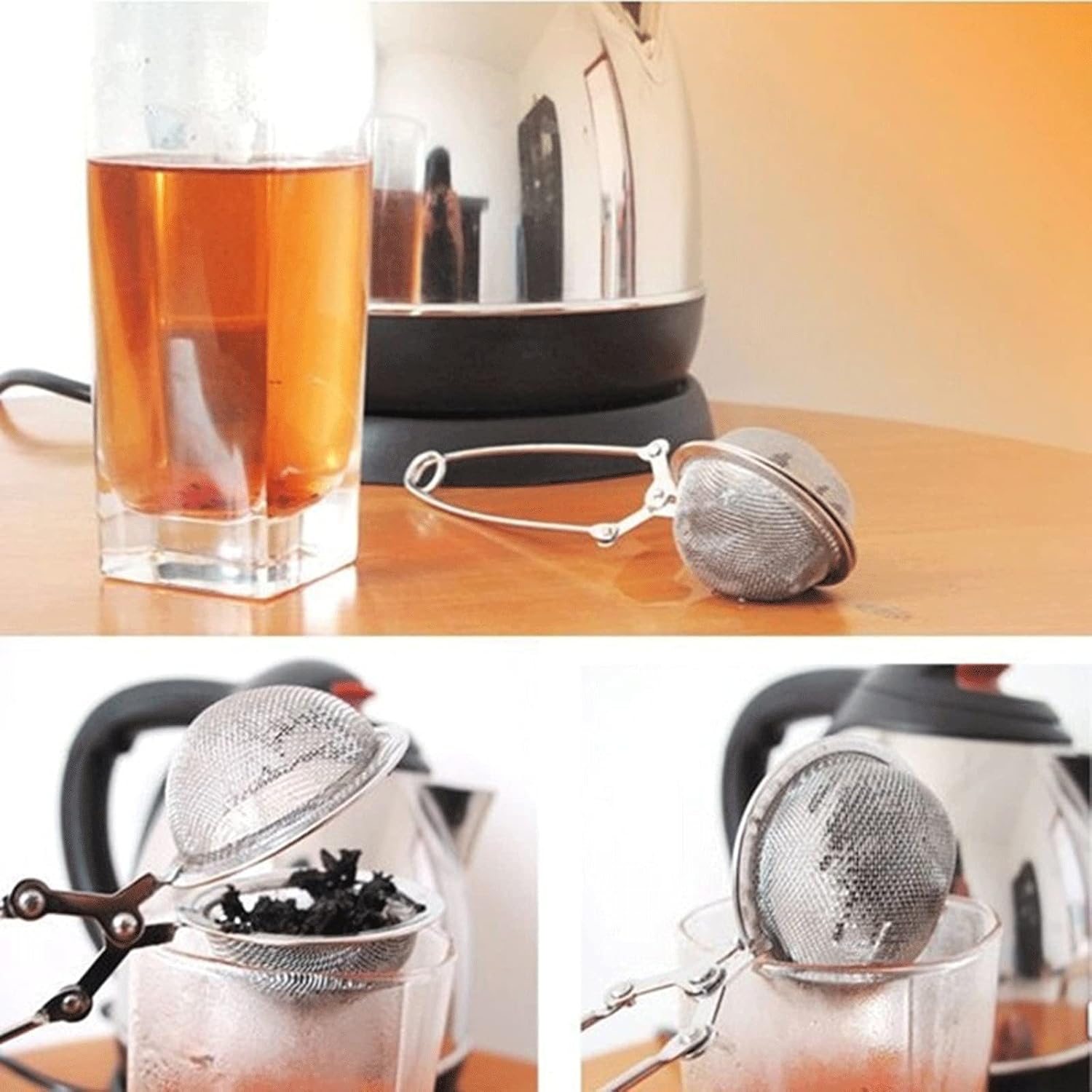 Tea Filters Tea Infuser Stainless Steel Sphere Mesh Strainer Coffee Herb Spice Filter Diffuser Handle Ball Match Bags(Silver)
