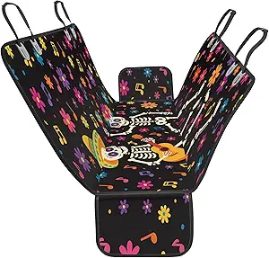 Halloween Dog Car Seat Cover for Back Seat, Fiesta Calavera Pattern, Non-Slip Seat Protector Universal Fit for Cars, Trucks, SUVs and Vans 77