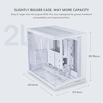 LIAN LI O11D MINI V2 | Compact ATX Mid-Tower Airflow Computer Case | Panoramic View | Fully Ventilated Airflow | Adjustable I/O | Pillar-Less | Cable Management | White (O11DMIV2W)