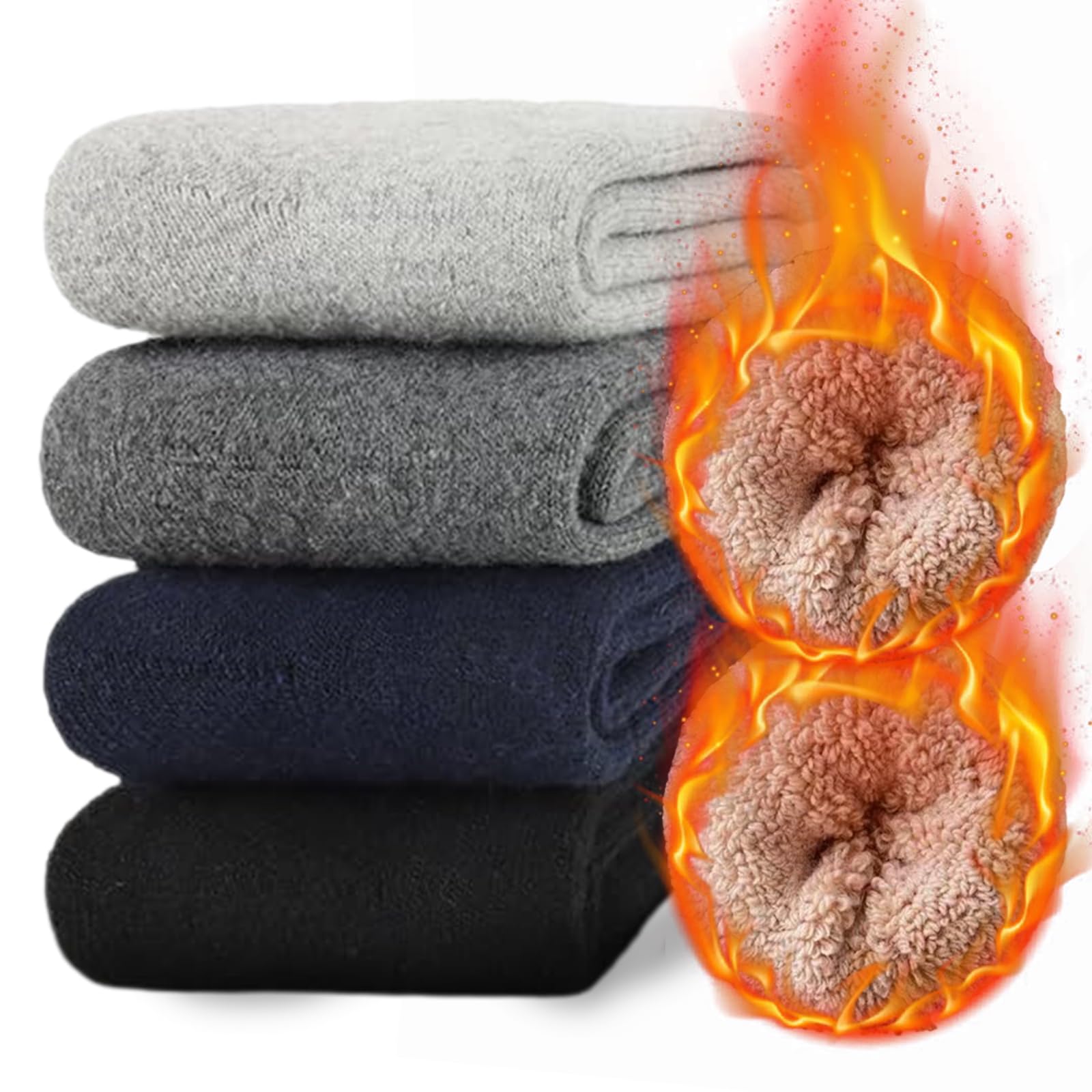 5 Pairs Wool Socks Mens - Warm & Thick Winter Socks with Thermal Cushion for Hiking & Cold Weather, Size 7-12