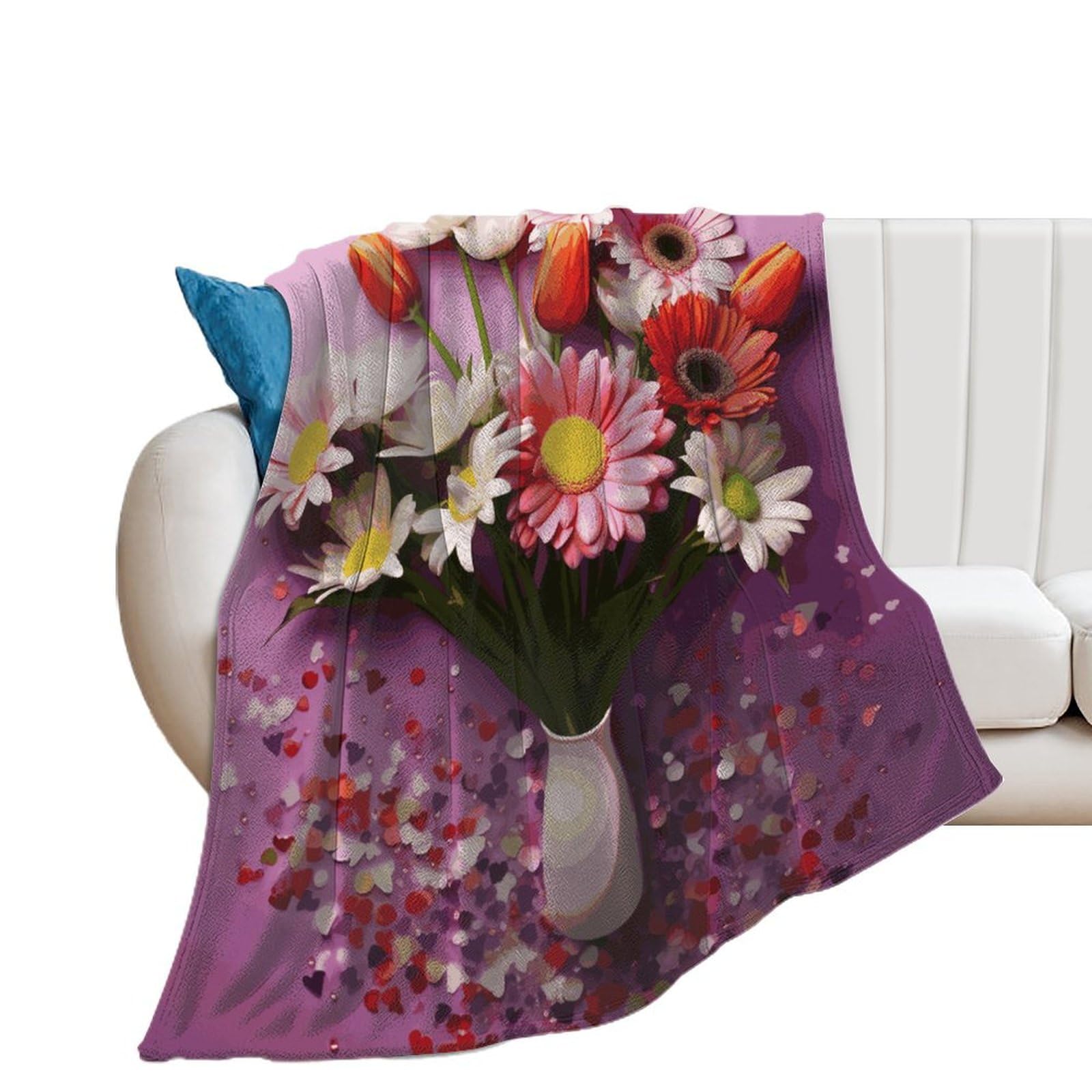 Couverture flanelle légère à motif fleurs fraîches pour lit et canapé