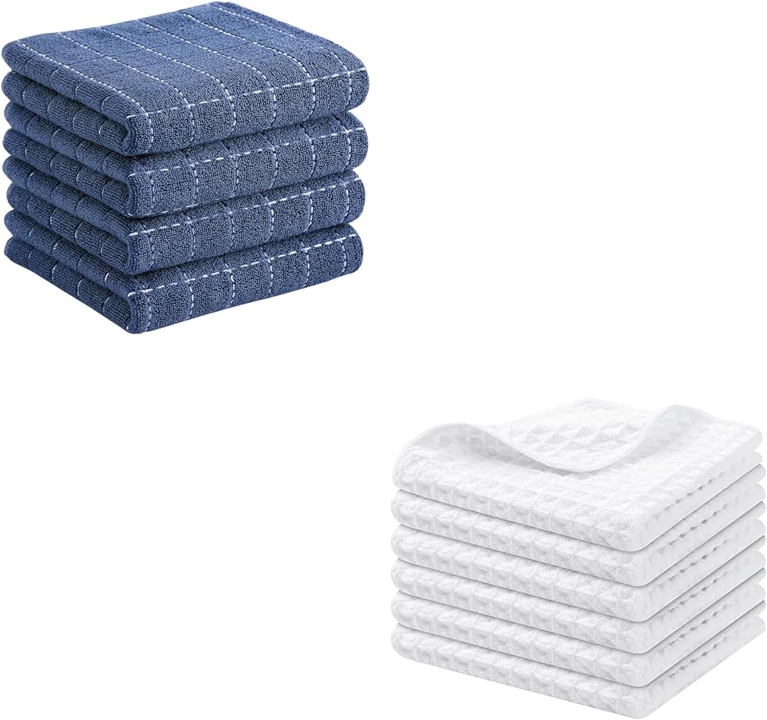 Homaxy Kitchen Towels Set, 13 x 28 inches and12 x 12 Inches, Set of 10 Bulk Cotton Kitchen Towels Set, Ultra Soft Absorbent Dish Towels for Washing Dishes, Navy Blue & White