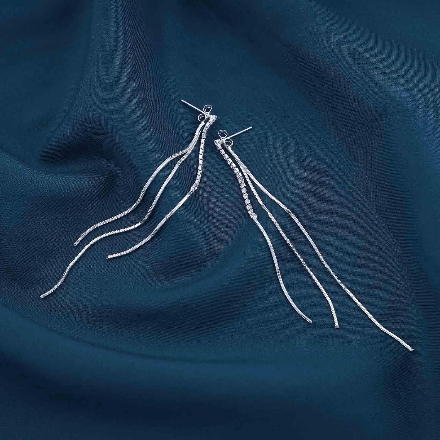 Boho Long Tassel Chain Earrings Cz Chain Dangle Earrings Gold Crystal Chain Drop Earrings Sleek Chain Earrings Jewelry for Women - Image 3