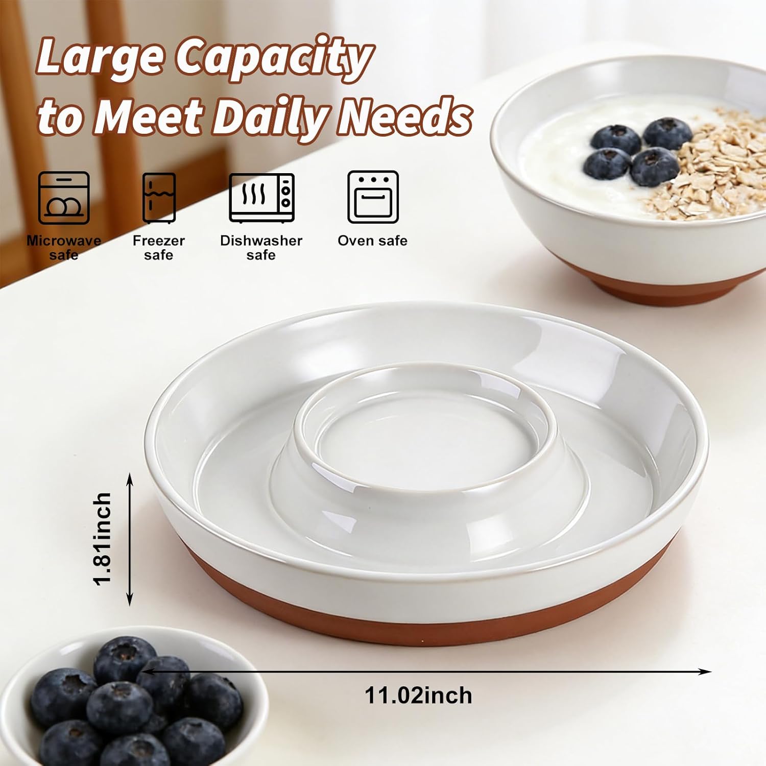 Chips and Dip Serving Tray 11 Inch Divided Snack Bowl Set for Dip Bowls Veggies Fruit and Party Hosting Essentials Durable Ceramic Design for Effortless Entertaining