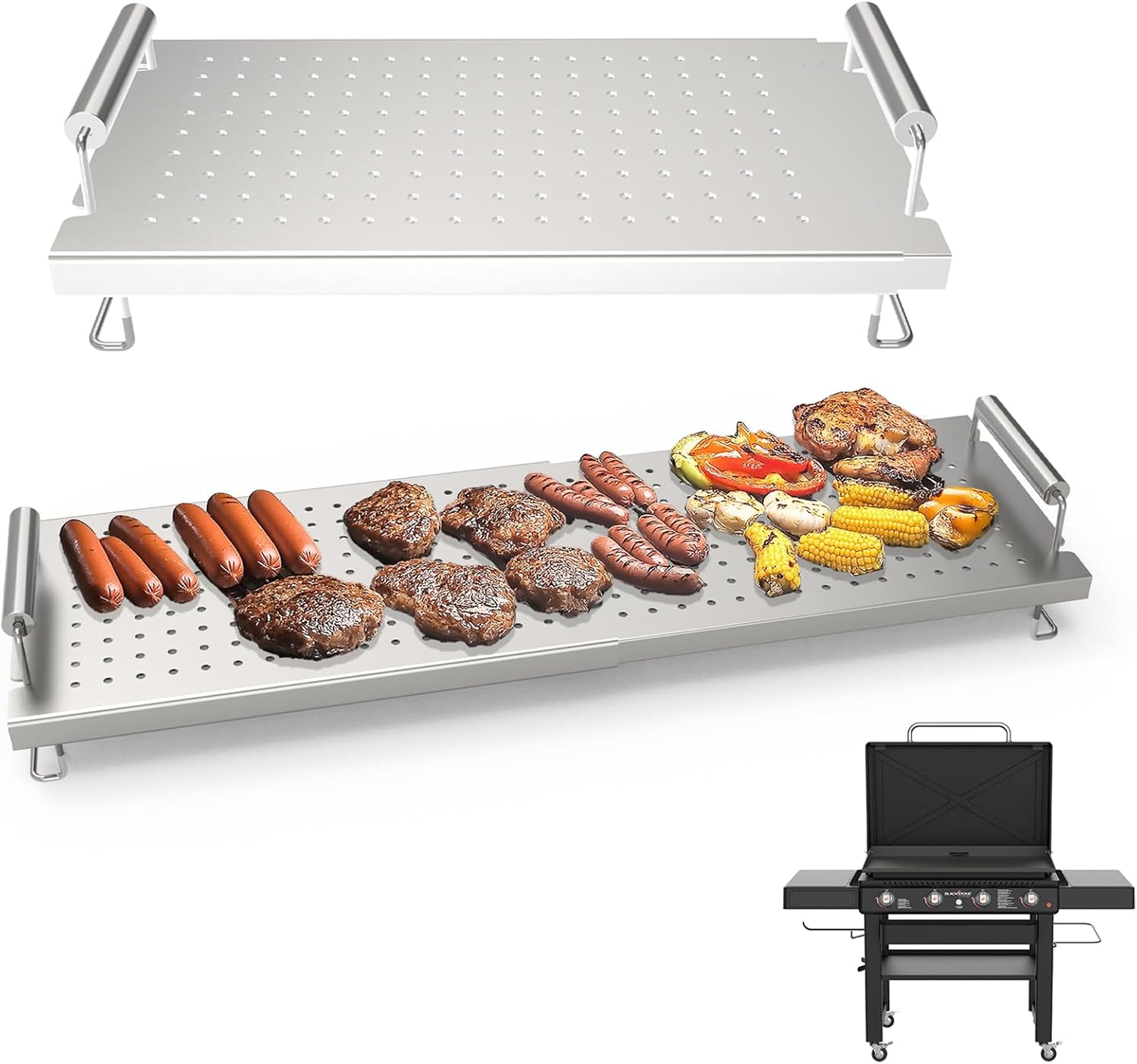 DcYourHome Universal Griddle Warming Rack for Blackstone 28 36 22 17 Inch Griddle 1517 1565 Rack, Adjustable Stainless Steel Cooling Rack for Charbroil and Most Flattop/Tabletop Griddles Accessories
