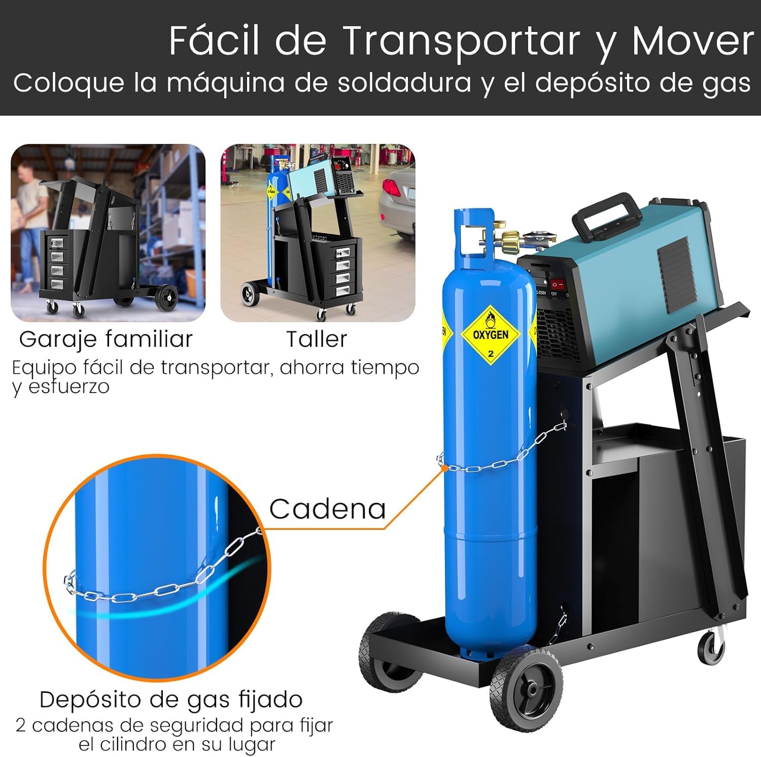 GOPLUS Carro de Soldadura Móvil, Organizador de Taller con 4 Cajones, Ruedas y Cadena de Seguridad para Bombona de Gas, Carrito de Herramientas para Soldador y Cortador de Plasma, Carga 45 kg