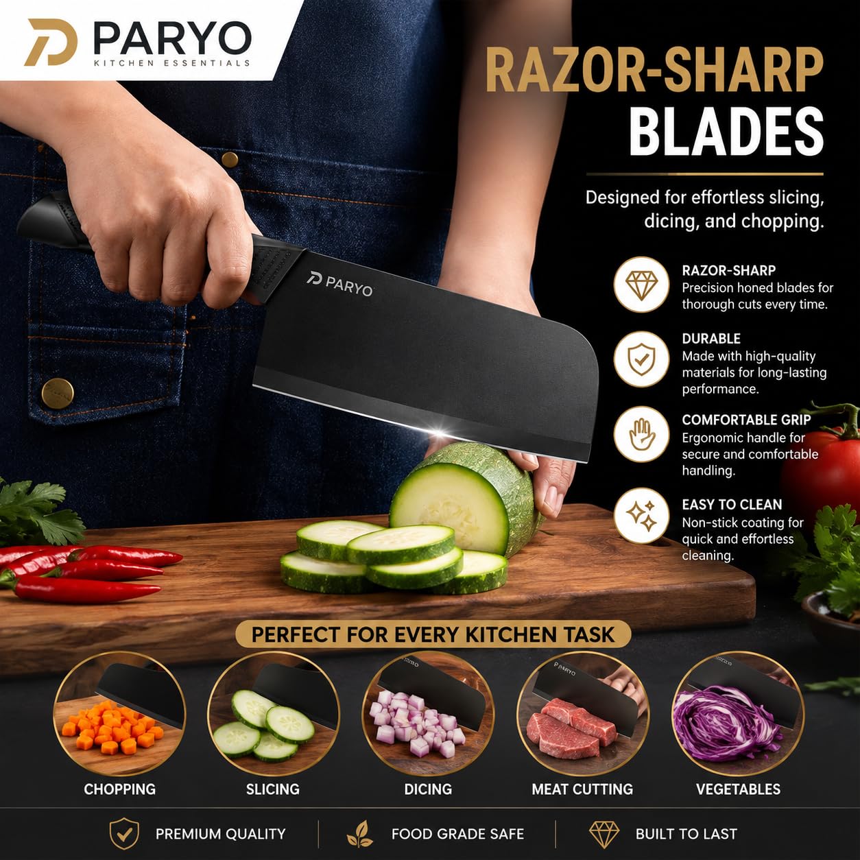 PARYO Kitchen Knife Set with Sharpener - 3 Piece -7