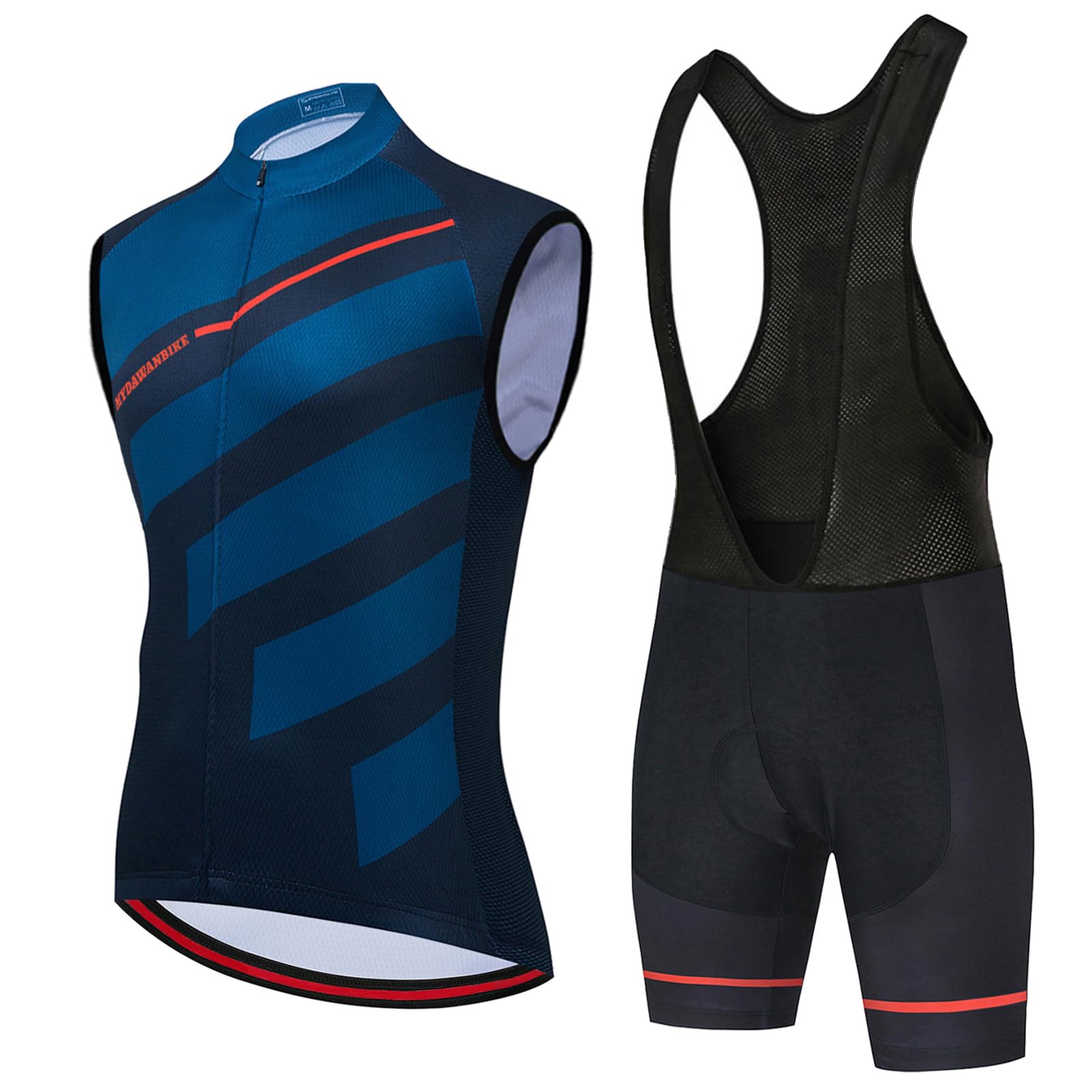 Conjunto Ciclismo Hombre Ropa Bici MTB Verano Maillot Ciclista Sin Mangas,Traje Bicicleta Chaleco Ciclo y Culotte Tirantes con 9D Gel Acolchado,Completa Jerseys Sleeveless Transpirable Secado Rápido
