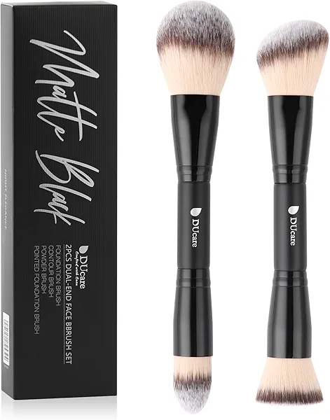 DUcare Makeup Brushes Duo End Foundation Contour Powder and Buffer Brush Bronzer Double Makeup Brush Set 2Pcs black