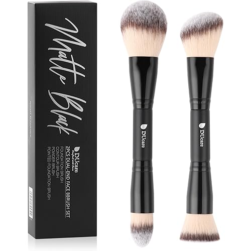 DUcare Makeup Brushes Duo End Foundation Contour Powder and Buffer Brush Bronzer Double Makeup Brush Set 2Pcs black
