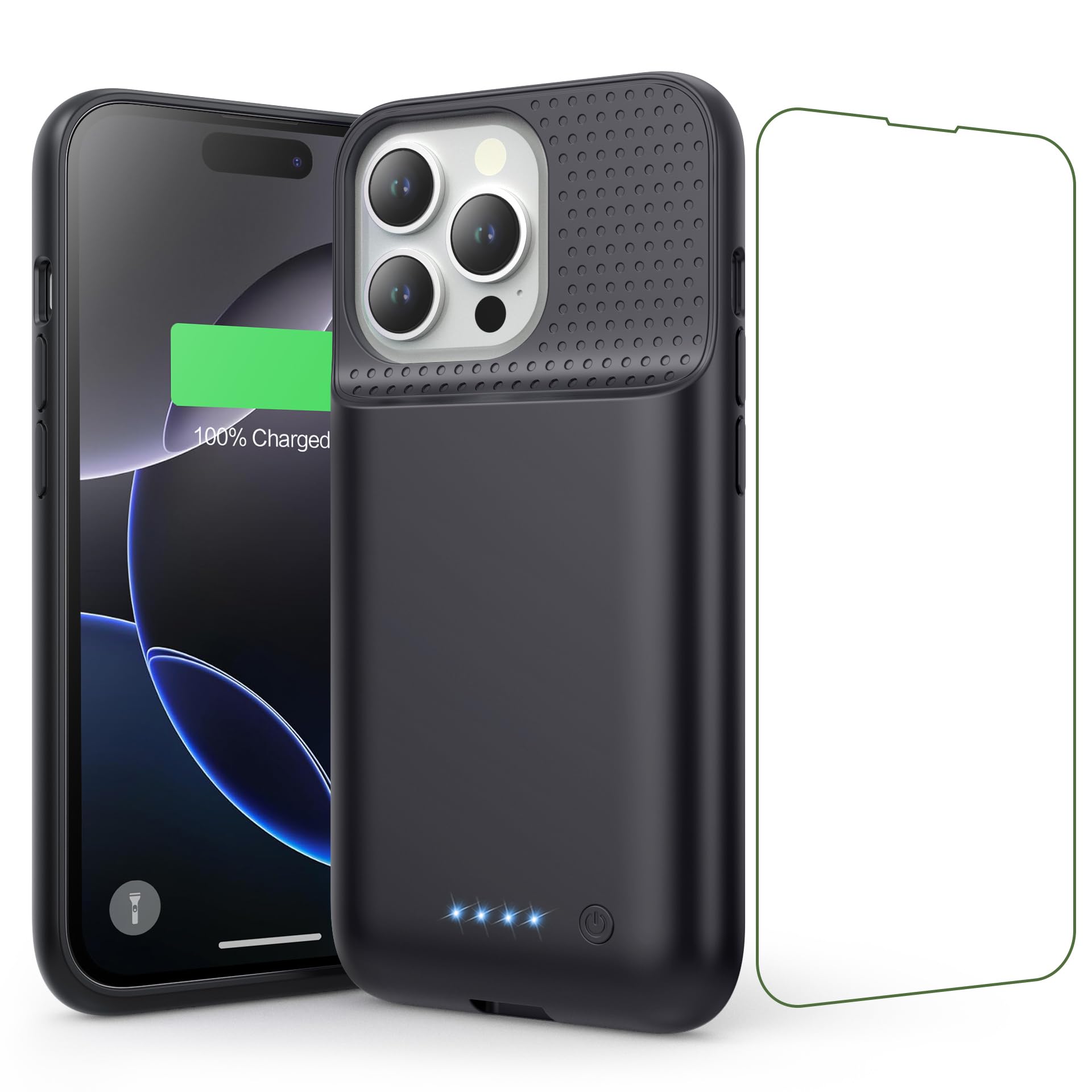 Feob Cover Batteria per iPhone 16 Pro, 7500mAh 15W Custodia Ricaricabile Battery Case Custodia Batteria Caricabatterie Cover Power Bank per iPhone 16 Pro (6,3") Charger Case (A-Nero)