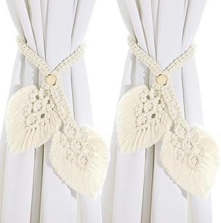 2 Pack Boho Curtain Tiebacks Macrame Holdbacks, Handmade Adjustable Curt...