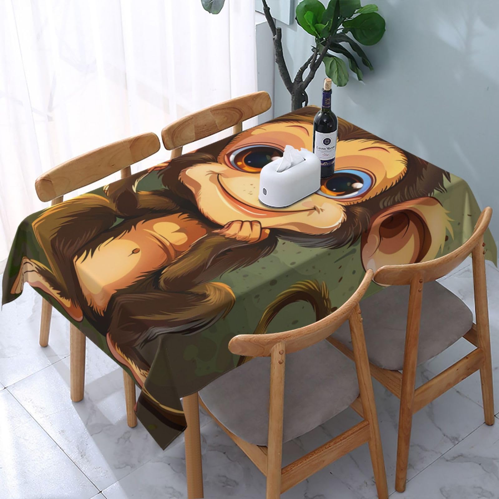 WPKJU Cute Monkey Printed Tablecloth Water Resistant Table Cover Washable Rectangle Table Cloth for Tables 54x72 in