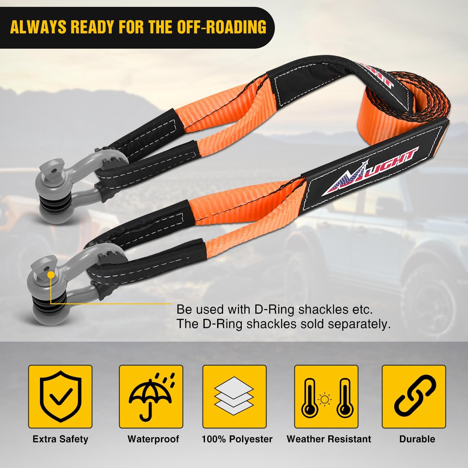 Nilight 3" x 8' Tree Saver Tow Strap Lab Tested 31,500lbs Break Strength Heavy Duty Off road Straps with Triple Reinforced Loop Emergency Towing Rope of Mind for SUV, UTV, ATV, Truck, 2 Years Warranty
