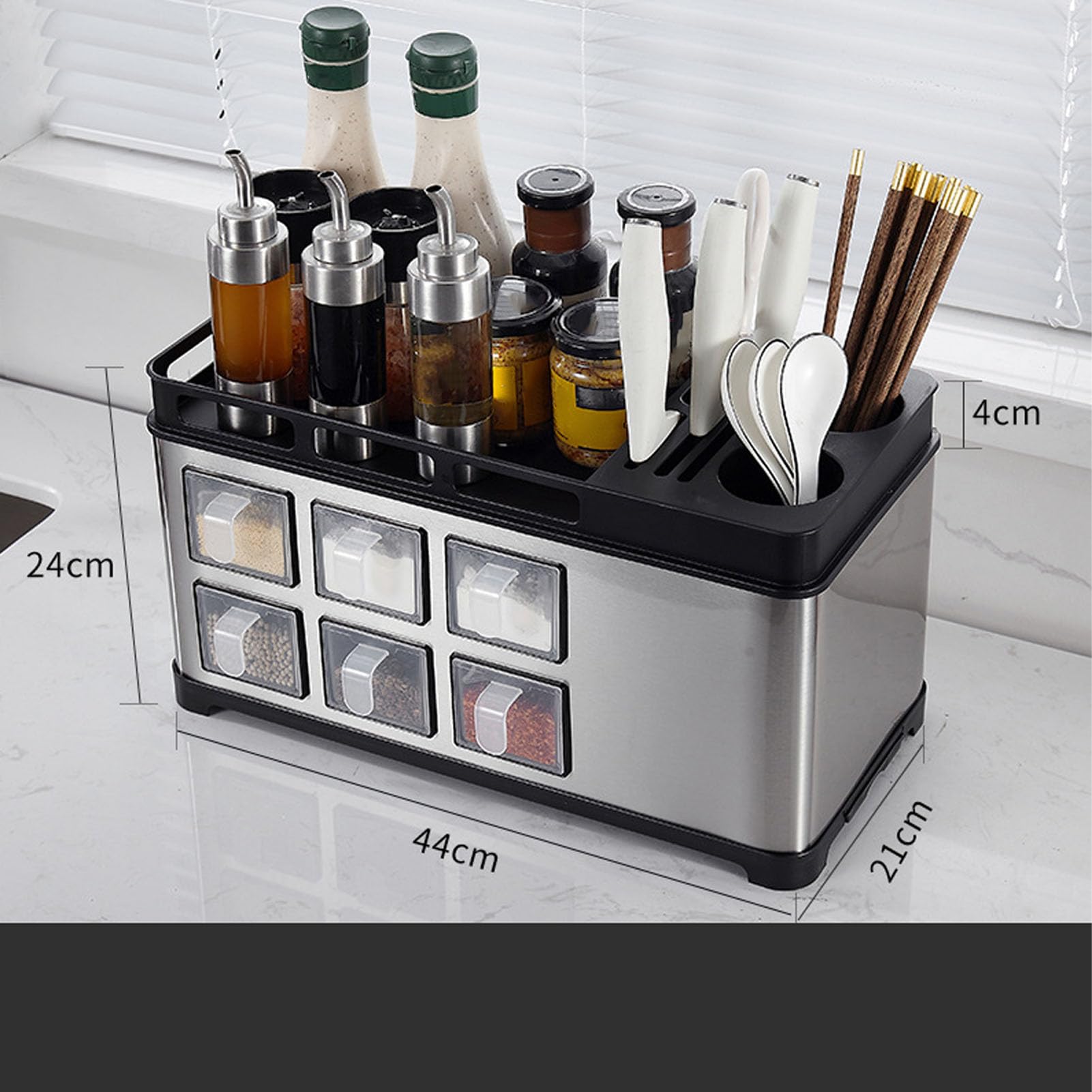 Multi Function Spice Box Rack Seasoning Bottle Organizer, Kitchen Organizer with Spoon Knife Holder, Spice Bottle Storage Box