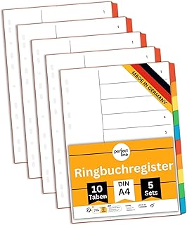 perfect line Ordner-Register DIN-A4, 10-teilig, 5er Set, Karton, Made in Germany, Blauer Engel zertifizert