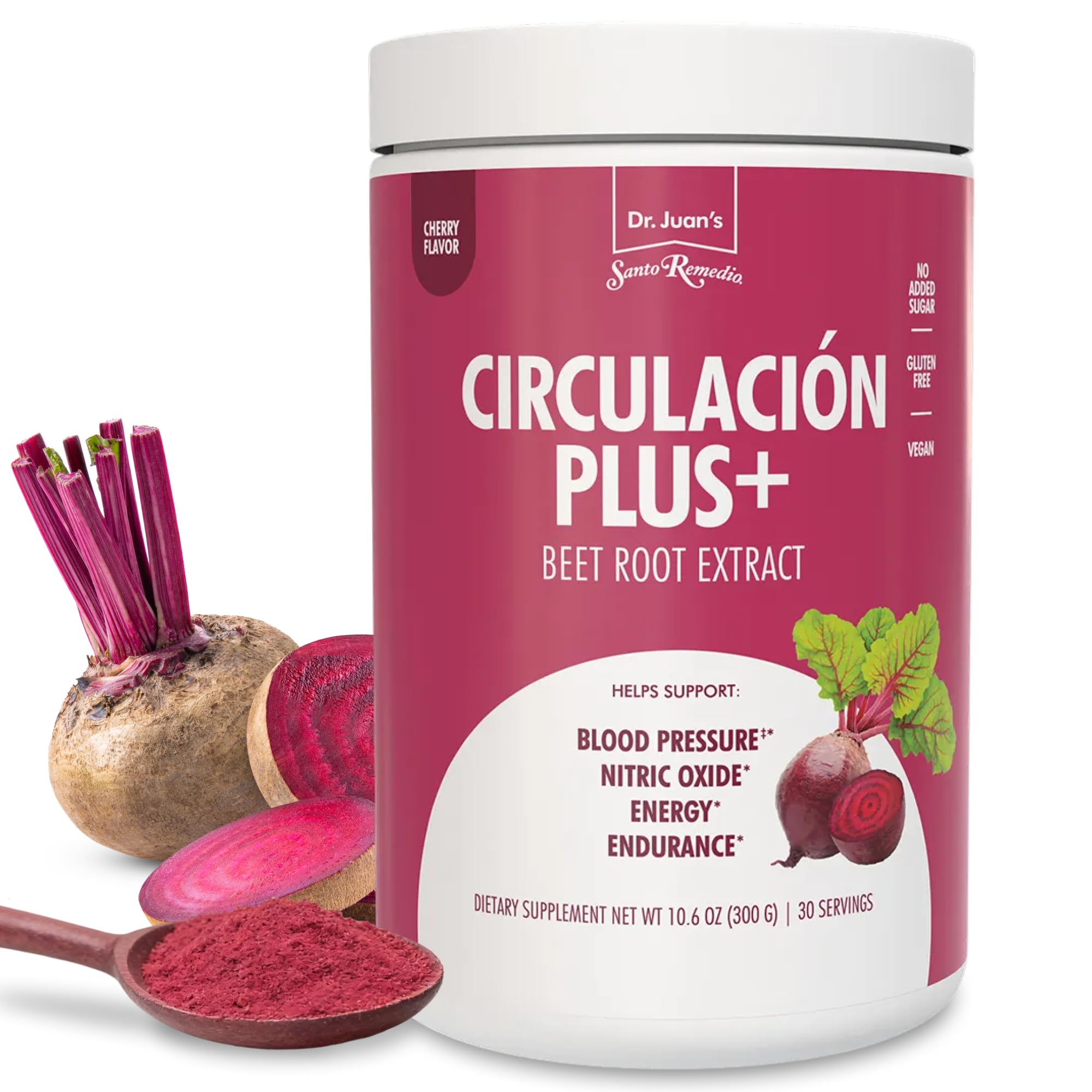 Santo Remedio Circulación Plus with Beet Extract – Nitric Oxide & Circulation Support Drink, Energy & Stamina Support, Cherry Flavor – Vegan Superfood Supplement – 30 Servings