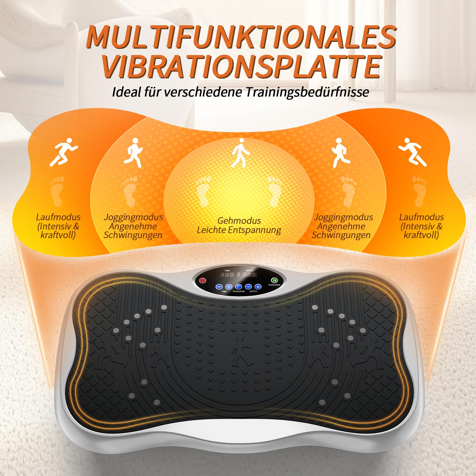 Vibration Plate, Vibration Board mit Haltestange, Griff, Bluetooth-Lautsprecher, Fernbedienung und Spannseil Rüttelplatte Sport für Zuhause, Vibrationsplatte für Frauen Ganzkörpertraining