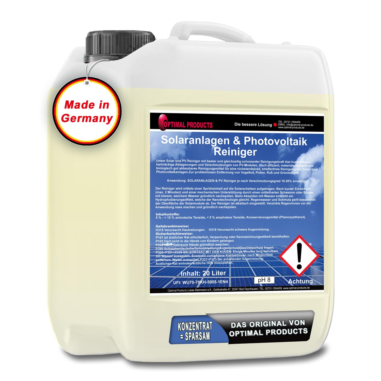 Solaranlagenreiniger Solarreiniger Photovoltaik - Reiniger 20 Liter Konzentrat