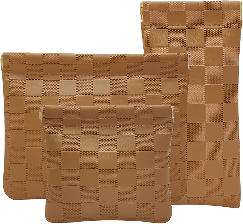 Necessaires Hapforever em PU para maquiagem e acessórios, fechamento de mola, marrom, conjunto com 3