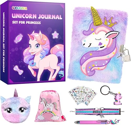 Diario de unicornio para niñas con cerradura y llaves, diario mullido de teñido anudado, cuaderno secreto forrado de tapa dura para niños de 160