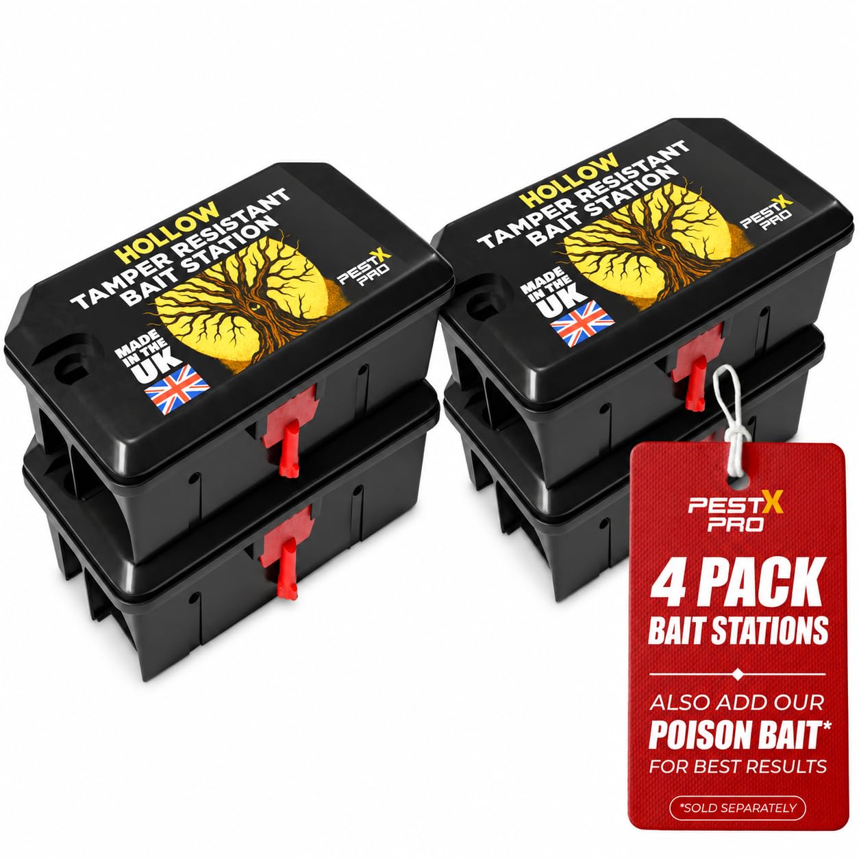 Pest X Pro Hollow – 4X Empty Rat Bait Box for Block, Pasta, or Grain Bait, Refillable & Reusable Tamper-Resistant Rodent Station for Indoor & Outdoor Use, Professional Grade, Safe & Versatile