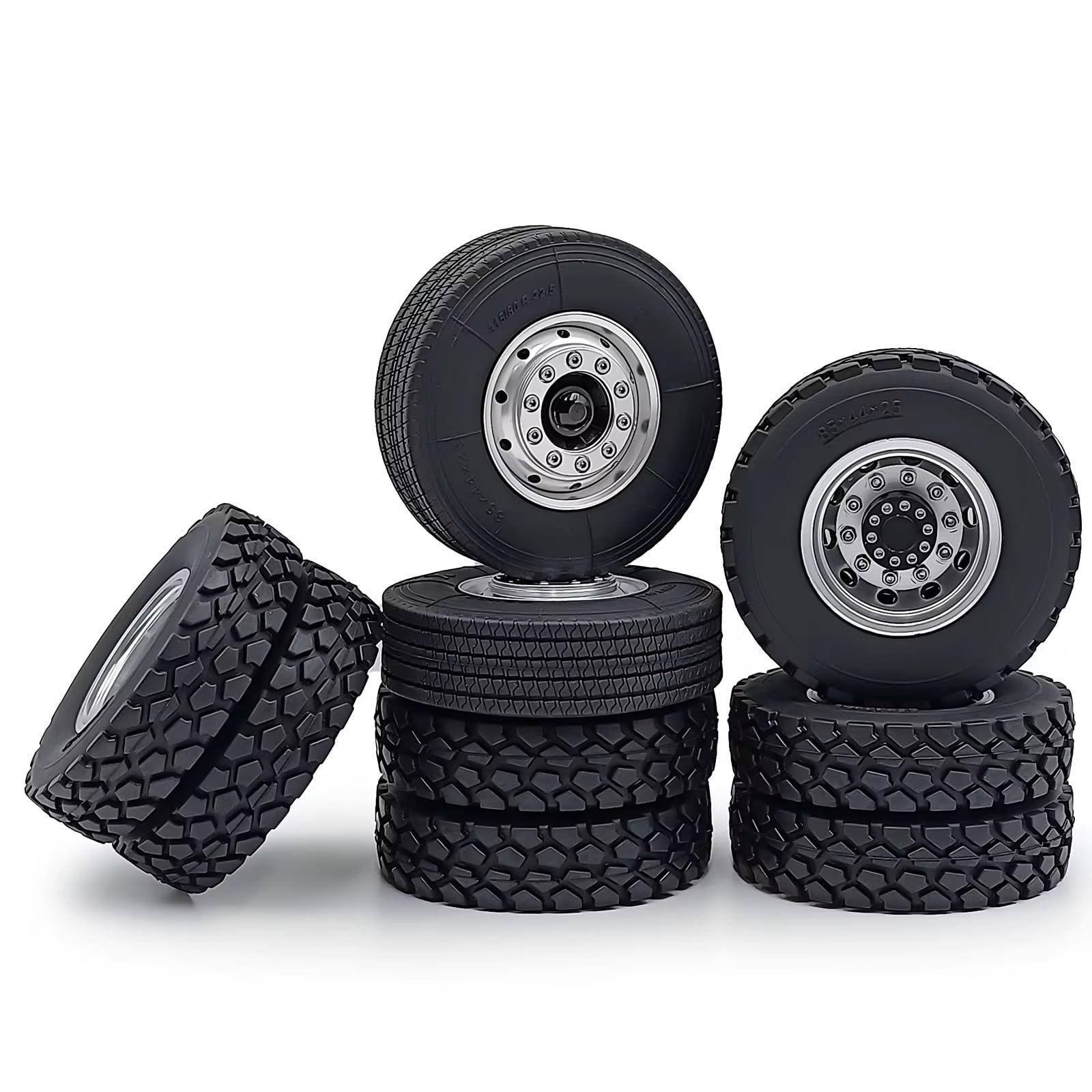 Neumáticos Coche RC para Tamiya 6x6 Juego De Neumáticos Ruedas Metal Buje Rueda Delantera Y Trasera Neumático Goma para 1/14 RC Camión Tractor Coche Accesorios