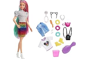 Barbie Rainbow Hair with Color-Change Highlights Leopard-Theme
