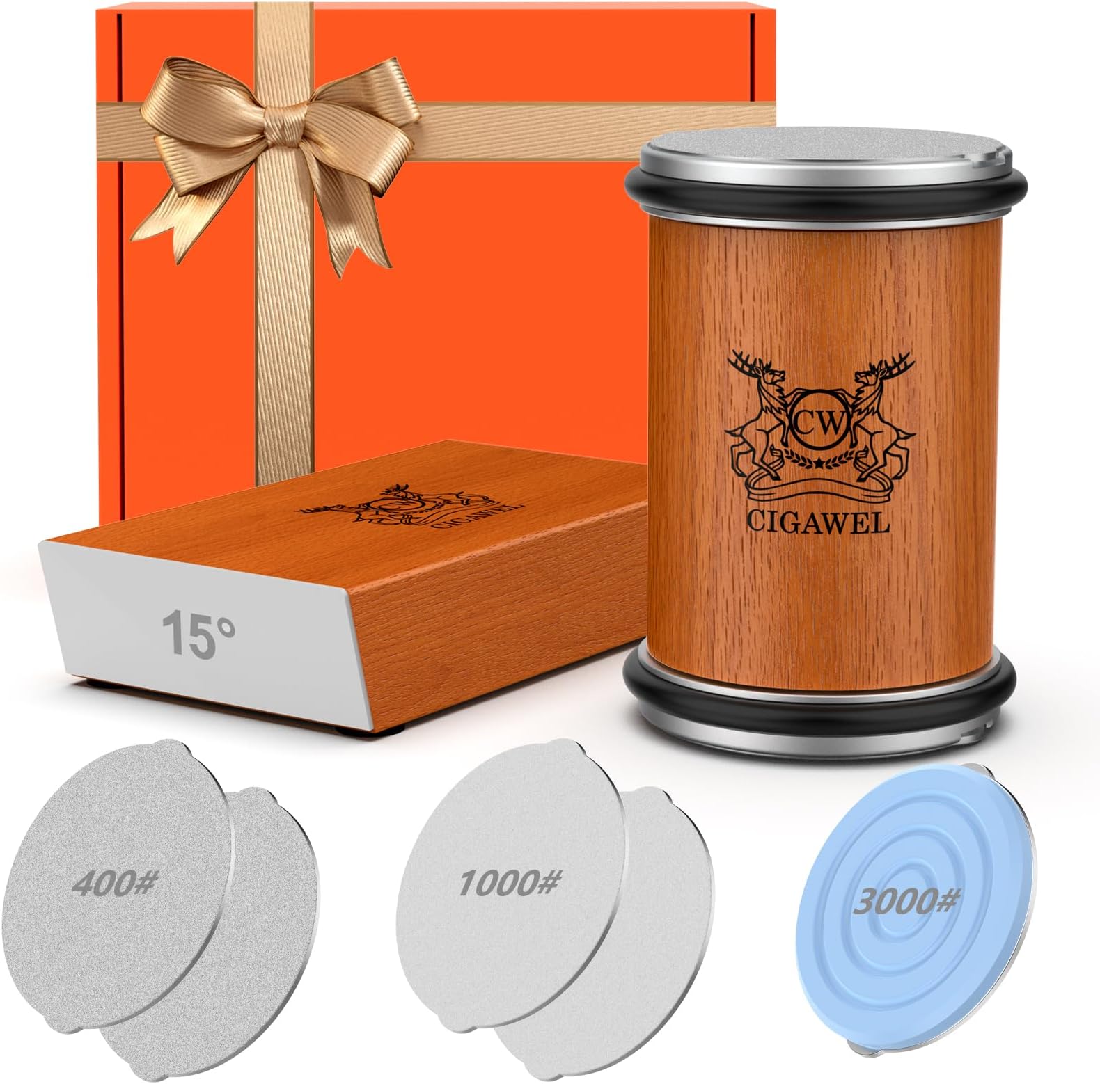 Rolling Knife Sharpener, Kitchen knife Sharpener Magnetic Diamond Grinding Discs Roller Design, Knife Sharpening Kit with 15° & 20° Magnetic Knife Holder, Afilador de cuchillos Christmas Gifts