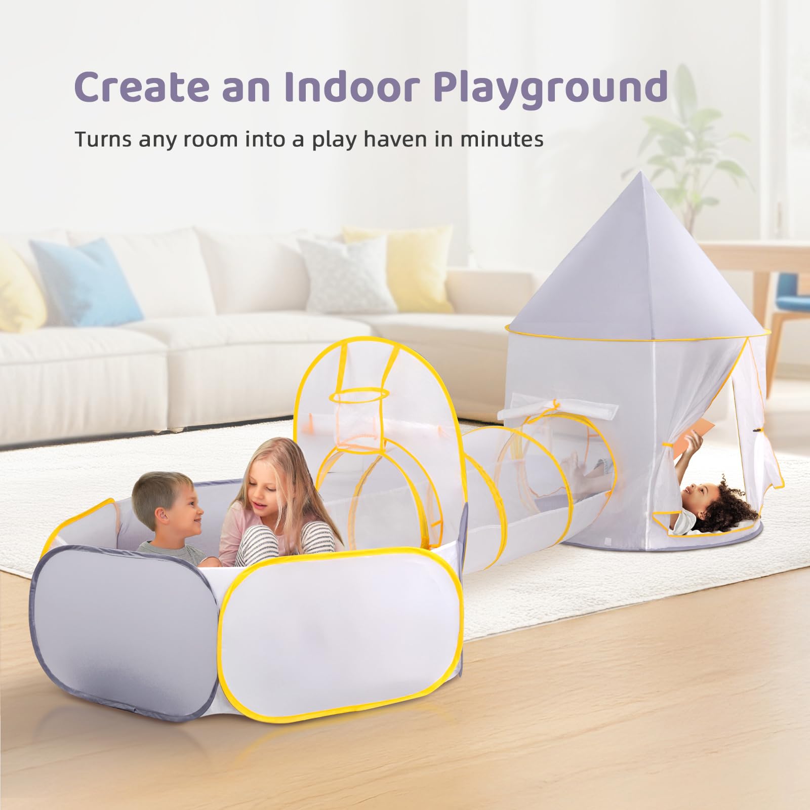 OOOK 5 PCS Play Tent with Tunnel and Ball Pit for Kids, Foldable Pop Up Tents Kids, Indoor & Outdoor Playground with Crawling Toys - Image 2