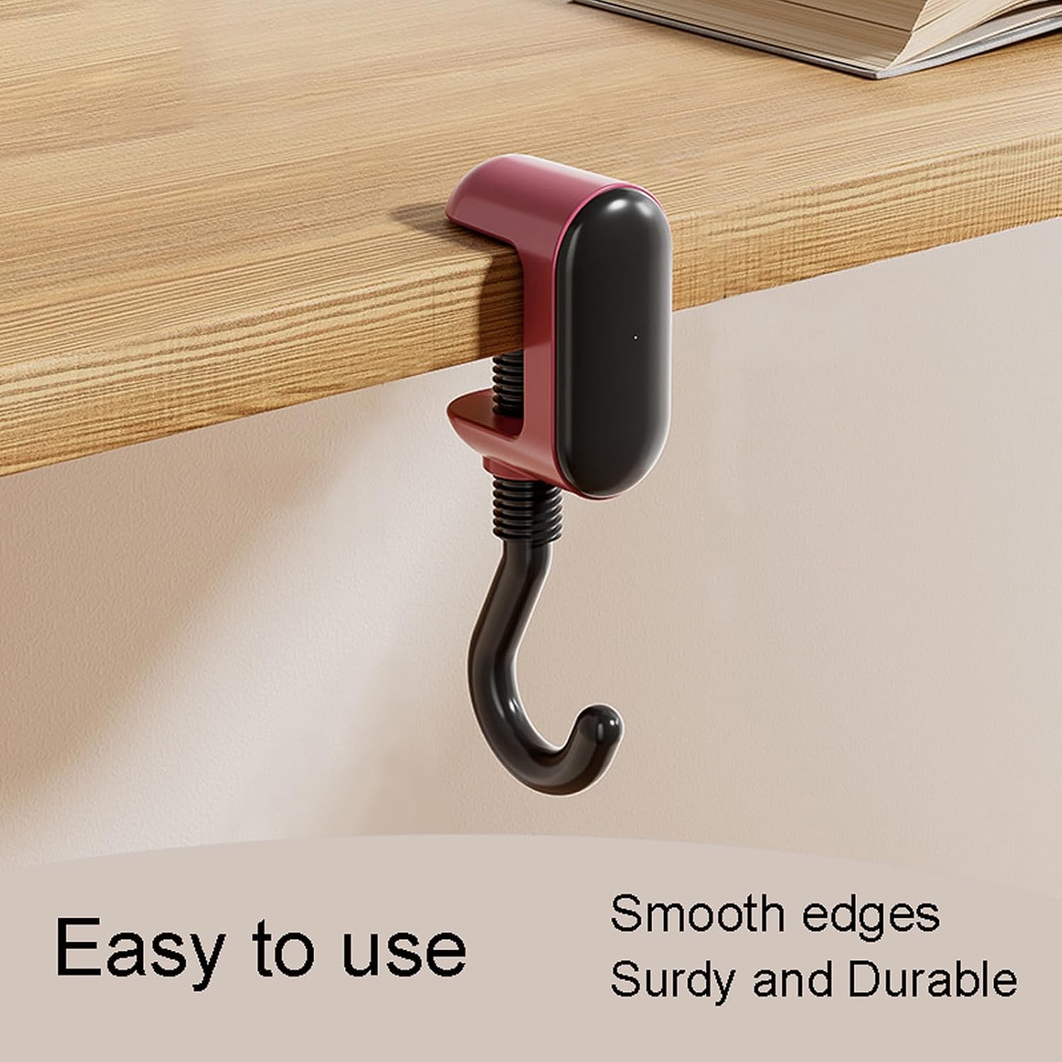 Desk Hook for Hanging Bag Backpack Hanger with Smooth and Rounded Edges for Table Desk Under Desk Hook for Office Worker or Student.Suitable for Desktop Thickness of 0.2-1.3 inch. (Pink-Black) image 2