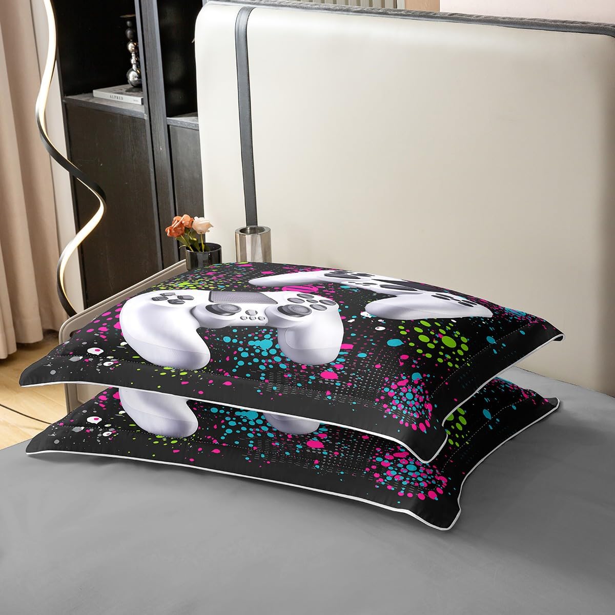 Loussied - Juego de funda nórdica de 200 x 200 cm, 100 % algodón, para niños, niñas y adolescentes, juego de ropa de cama con diseño de mando de videojuegos