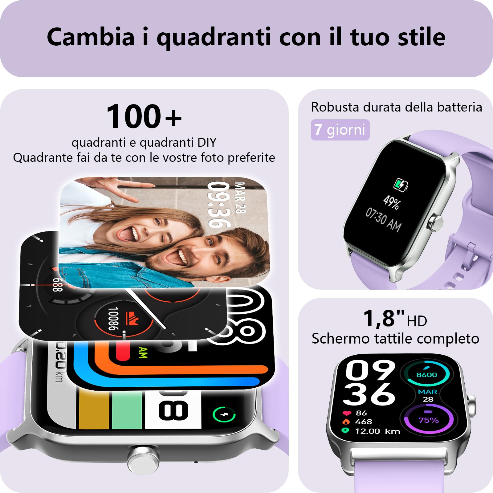 Smartwatch Donna Rispondi/Effettua Chiamate e Alexa, 1.8" Orologio Smartwatch SpO2/Frequenza Cardiaca/Sonno/Stress, Contacalorie/Passi/Distanza, 120 Modalità Sport, Orologio Fitness IP68 Regalo Donna