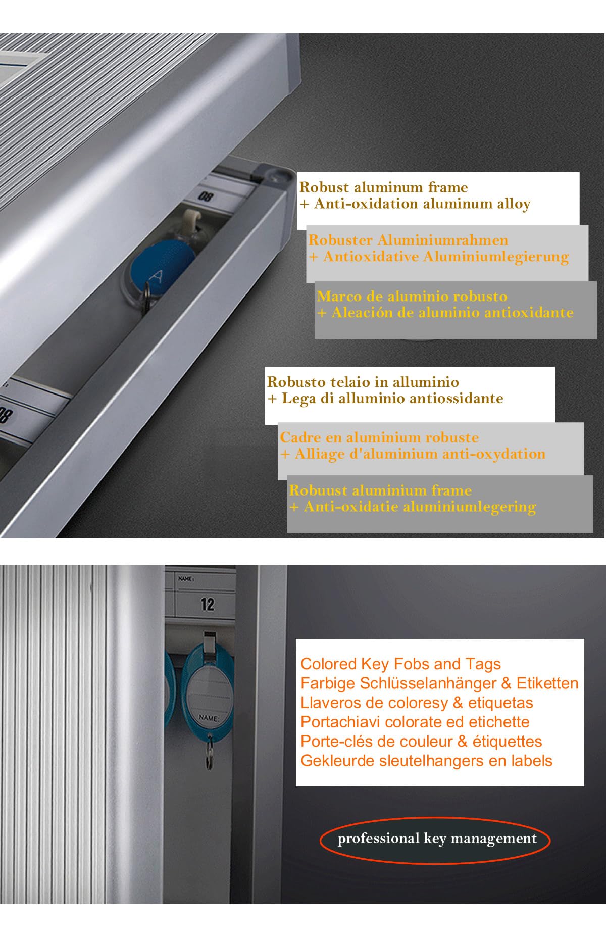 TUKA-i-AKUT Armario de Llaves para 96 Llaves, Metal Caja para Llaves con Cerradura y Llavero, Montaje en Pared, Caja de Almacenamiento para Guardar Llaves de Aleación de Aluminio, TKD8650-96