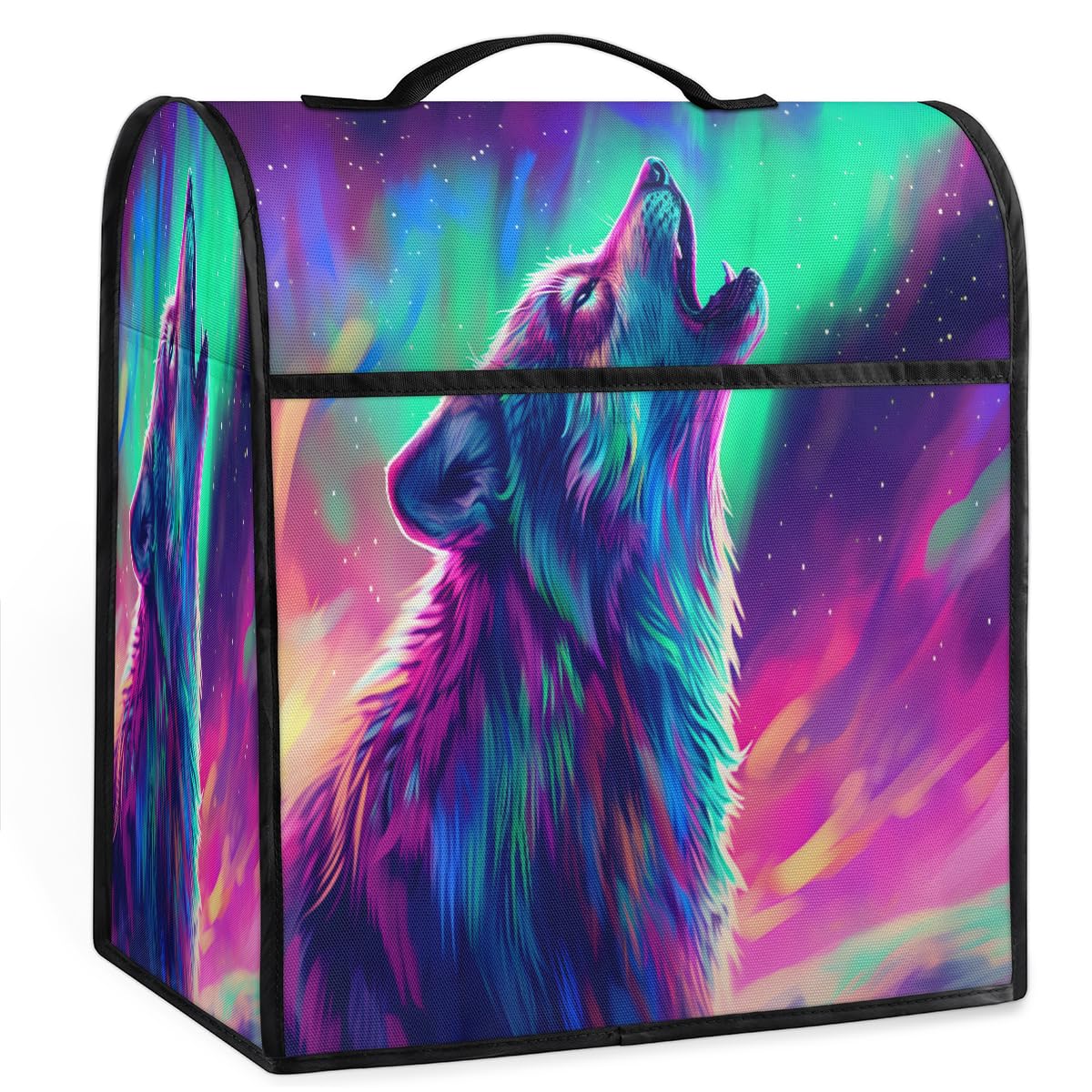 Coffee Maker Cover Starry Sky Colorful Wolf Kitchen Appliance Covers Small Appliance Covers Blender Cover Juicer Cover Dust Covers for Kitchen Appliances with Top Handle and Pockets,Washable,B589