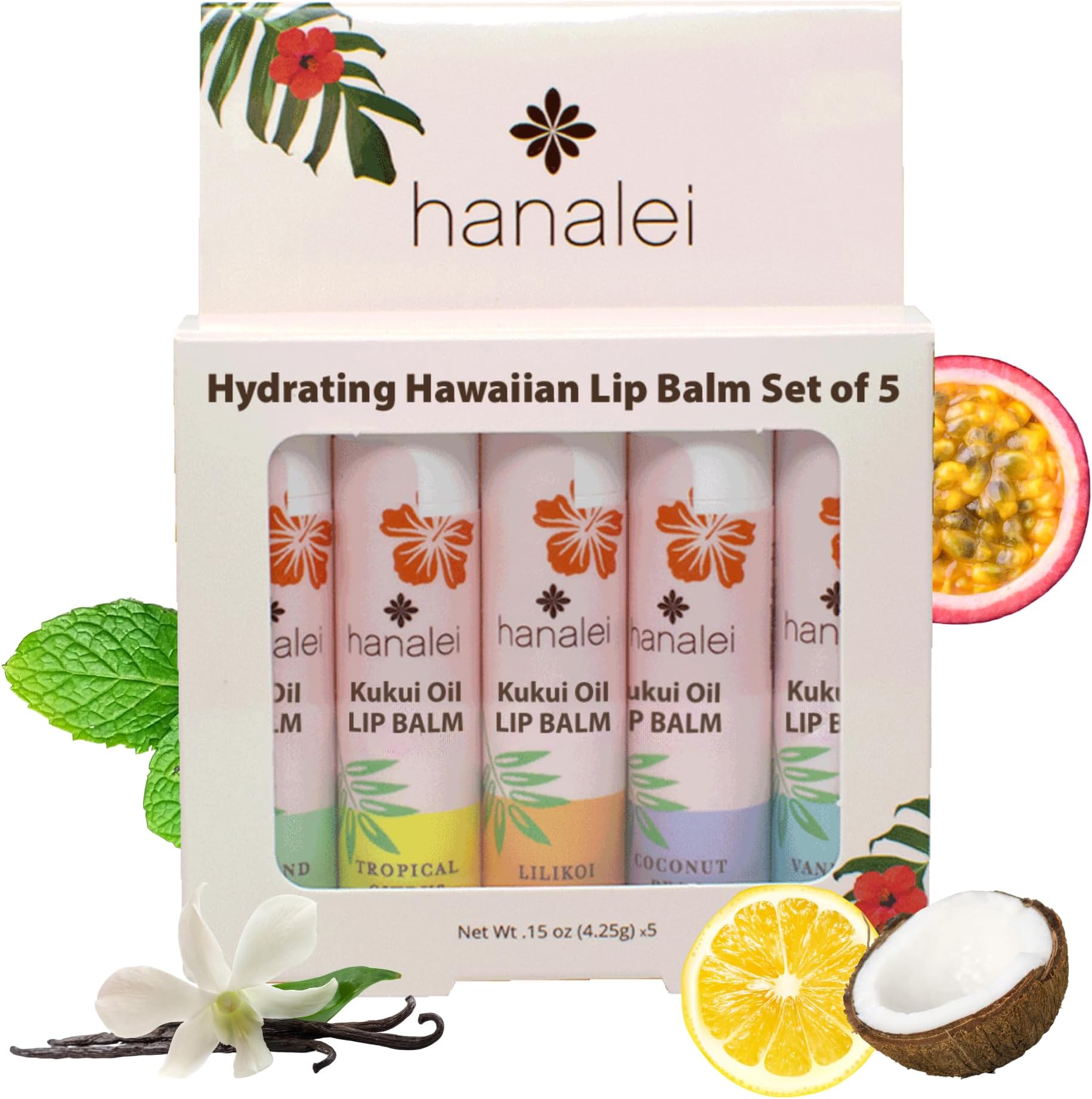 Lip Balm & Moisturizer Variety Pack (5 Tubes) – Hydrating Care with Natural Kukui Oil & Beeswax – Soothes, Repairs & Nourishes Dry, Chapped Lips – Long-Lasting Moisture & Protection