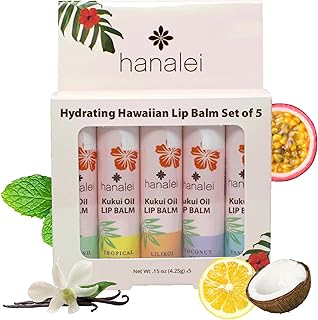 Hanalei Lip Balm & Moisturizer Variety Pack (5 Tubes) – Hydrating Care with Natural Kukui Oil & Beeswax – Soothes, Repairs & Nourishes Dry, Chapped Lips – Long-Lasting Moisture & Protection