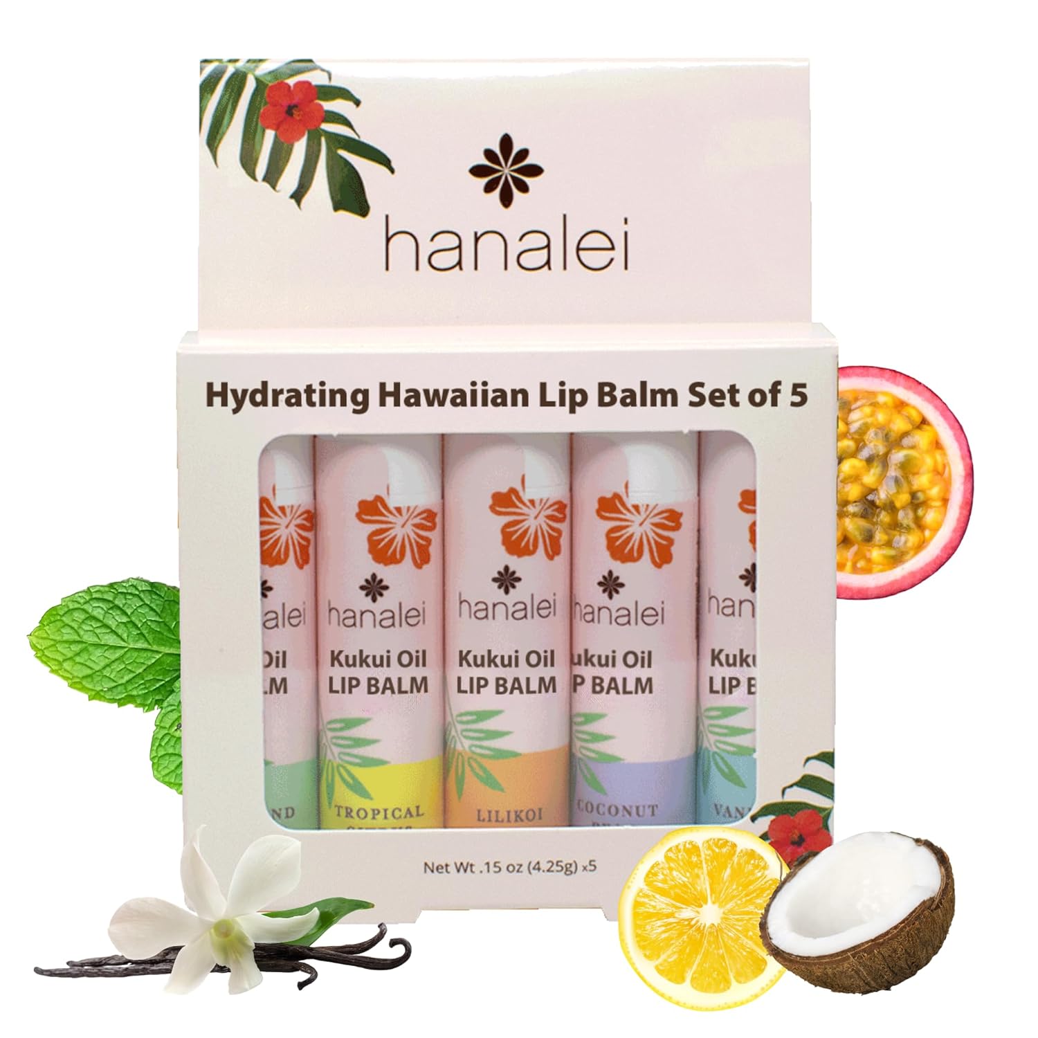 Hanalei Lip Balm & Moisturizer Variety Pack (5 Tubes) – Hydrating Care with Natural Kukui Oil & Beeswax – Soothes, Repairs & Nourishes Dry, Chapped Lips – Long-Lasting Moisture & Protection Hanalei Lip Balm & Moisturizer Variety Pack (5 Tubes) – Hydrating Care with Natural Kukui Oil & Beeswax – Soothes, Repairs & Nourishes Dry, Chapped Lips – Long-Lasting Moisture & Protection
