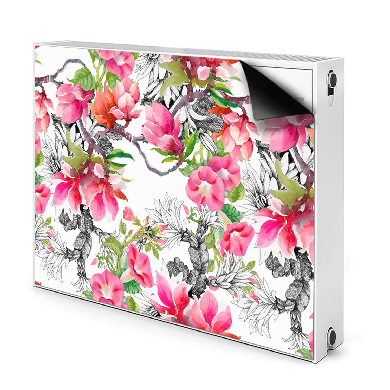 Cache Radiateur Magnétique Rose Fleurs Aquarelles 100x60cm pour Décoration Murale