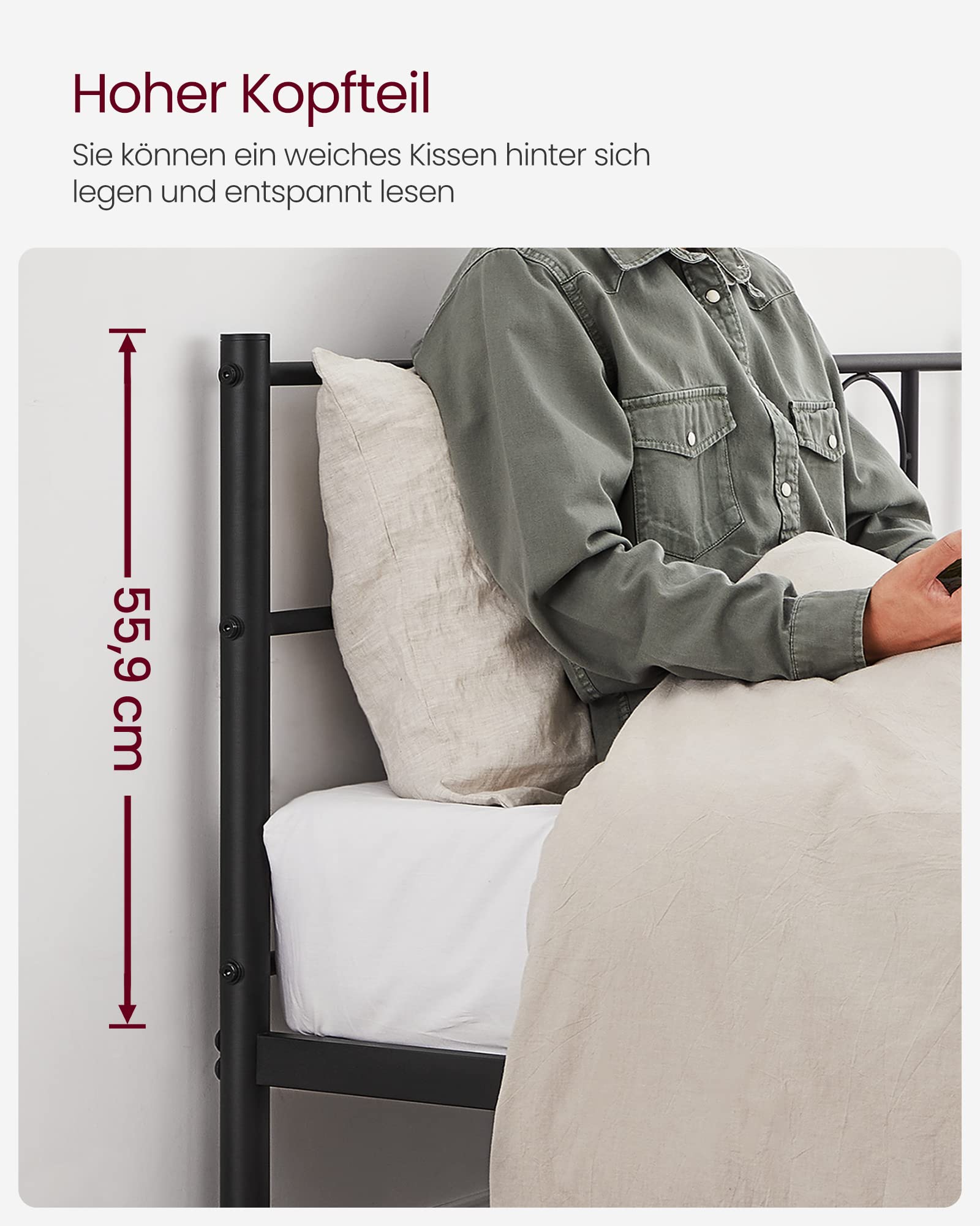 Yicensen Bedframe 160x200 cm - 46 cm Hoogte met Opbergruimte Onder het Bed, Metalen Tweepersoonsbedframe met Zware Metalen Latten voor Stabiele Ondersteuning, Eenvoudige Montage, Geruisloos, Zwart