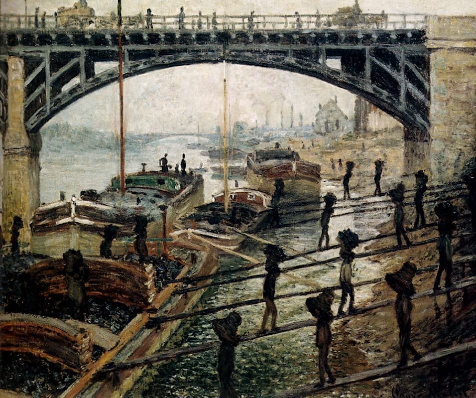 Impression d'art mural Déchargement du charbon Claude Monet grand tableau décoration chambre 60x90