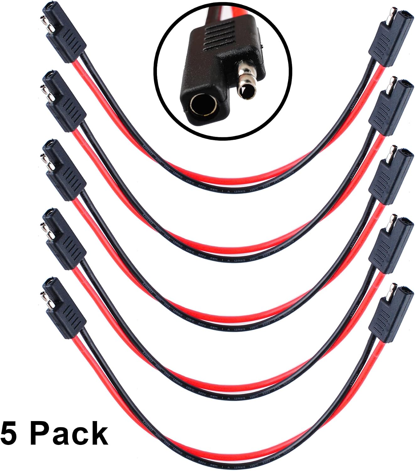 Wadoy 2 Pin Quick Disconnect Wire Harness SAE Connector (5 Pack) ，Heavy Duty Cable 12" 12 Gauge 12V Quick Connect