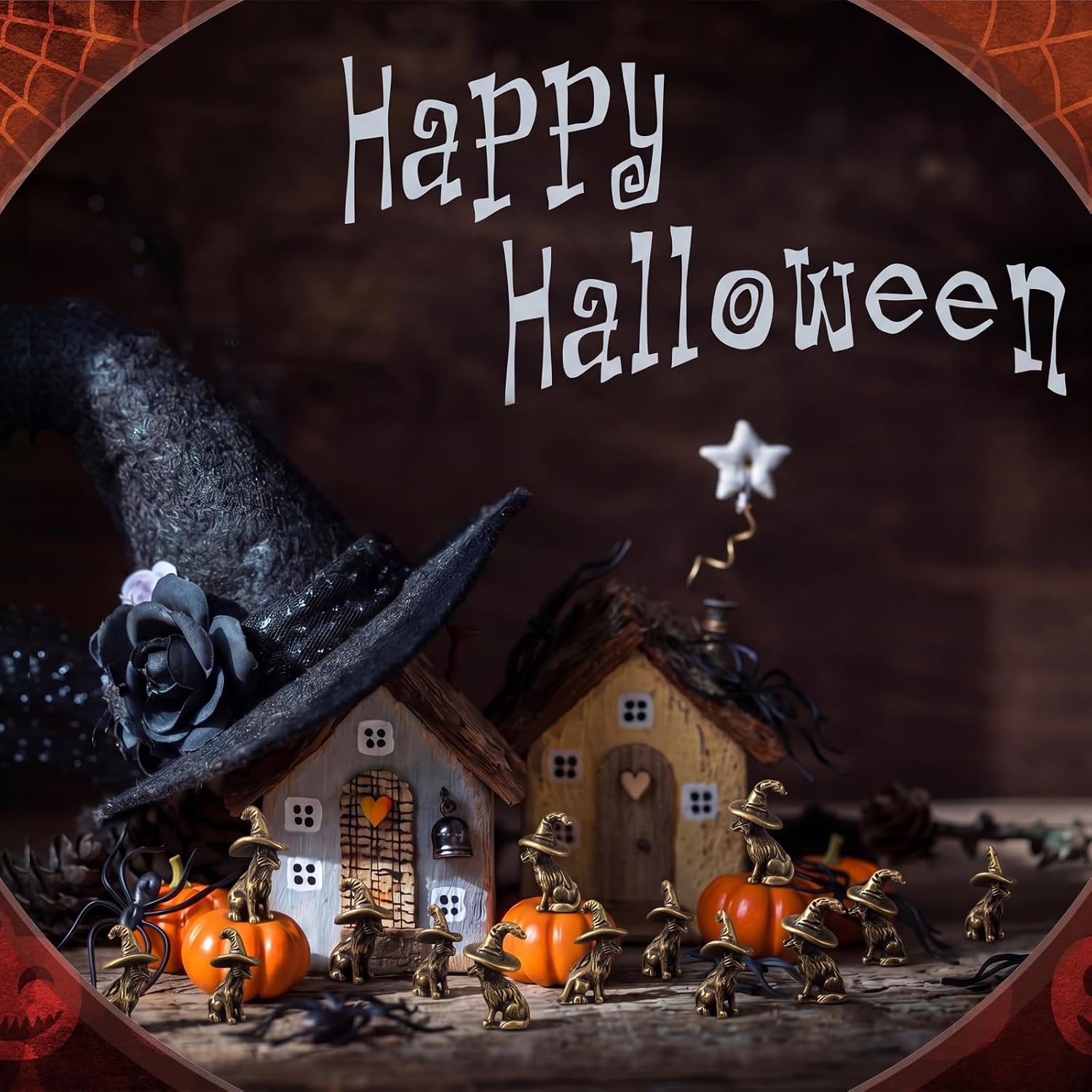 Civaner 50 Pcs Halloween Mini Brass Figurine Miniature, Witch Cat image 4