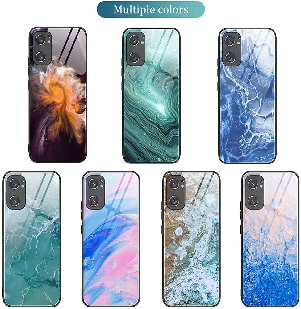 MAOGE Cover Per Oppo Find X5 Lite 5G Con Retro In Vetro Temperato Marmorizzato, Custodia Sottile Antiurdo TPU, Ciano - 2