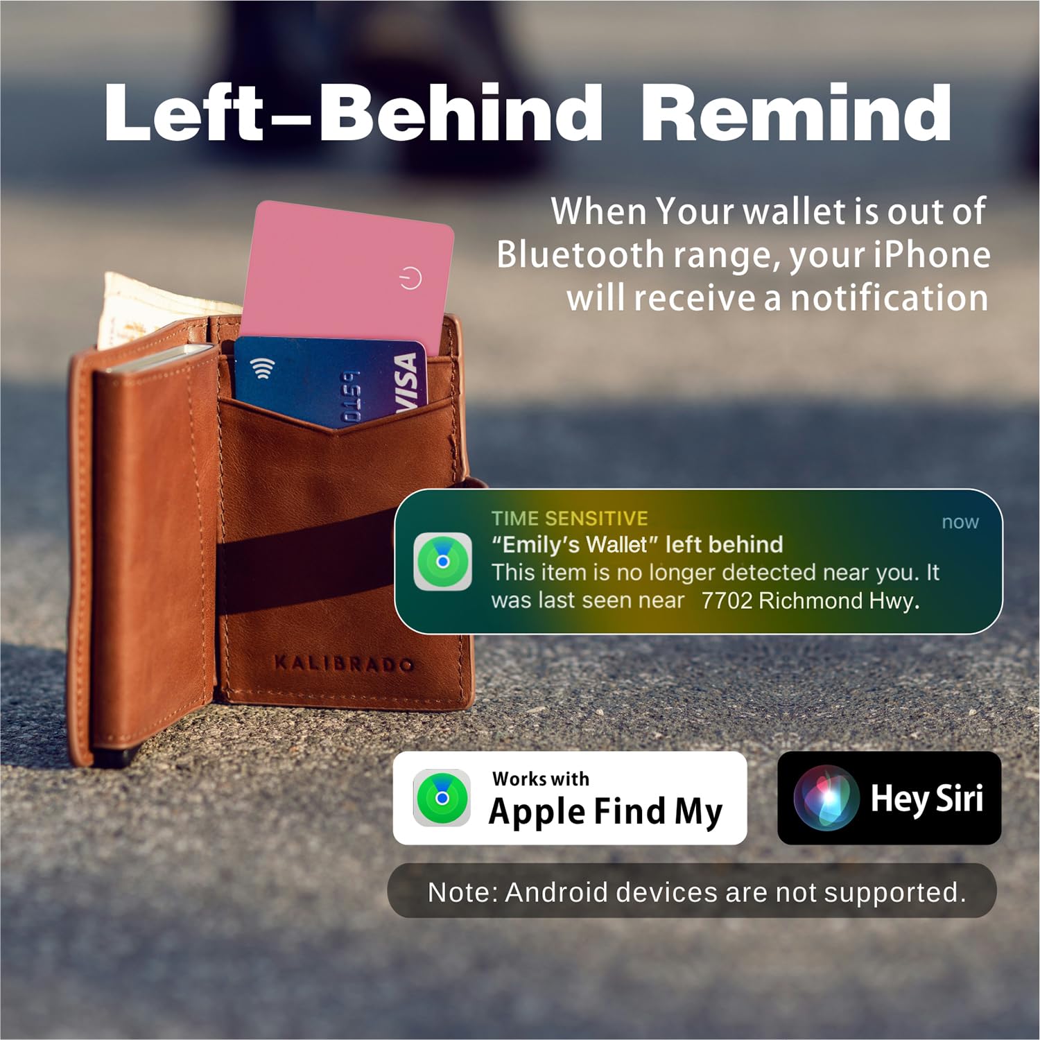 Reyke Scheda di tracciamento del Portafoglio Sottile, compatibile con Apple Find My (solo iOS), per etichette bagagli, telefoni cellulari, passaporti, rosa