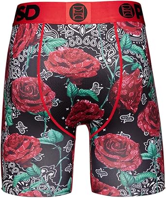 PSD Men's Bandana Roses Boxer Briefs, Black, XL