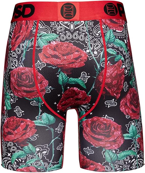 PSD Men's Bandana Roses Boxer Briefs, Black, XL