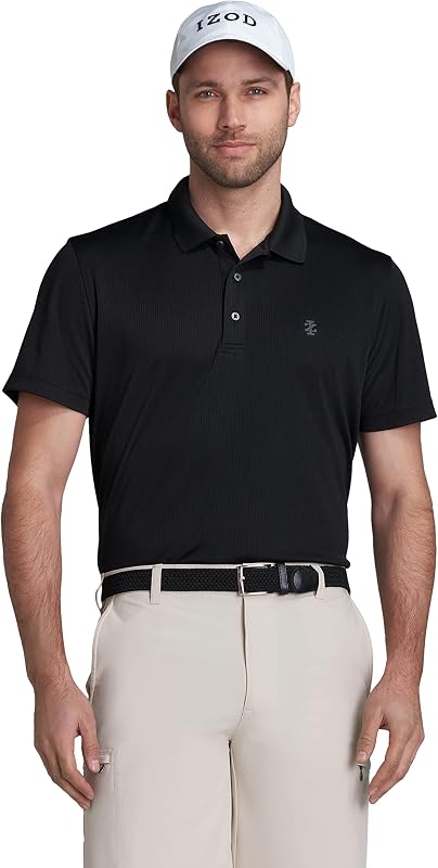 Izod Men's Performance Golf Grid Short Sleeve Stretch Polo Shirt