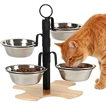 Cat Bowl, Dog Bowl Raised with 4 Stainless Steel Bowls 37 x 31.5 cm